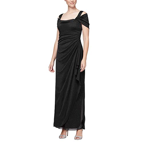 Alex Evenings Women's Long Cold Shoulder Dress (Petite and Regular Sizes), Black