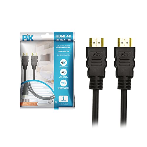 [+POR- | R$ 11,88] PIX Cabo Hdmi 2.0 4K Hdr 19P 1M Pix Gold, Preto