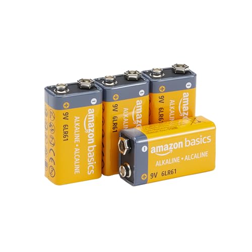 Amazon Basics - Paquete de 4 pilas alcalinas de 9 V, 9 V/6LR61, vida útil de 5 a