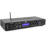 Pyle Bluetooth Home Theater Amplifier - 200 Watts into 5 Channels with Subwoofer Out, Easy Karaoke - Dual Mic, Wireless Streaming, USB/SD with MP3 player, RCA Input, FM Radio, LCD Display - PDA7BU