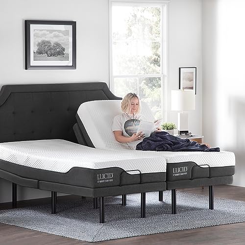 LUCID Adjustable Bed Base with 12 Inch Memory Foam Mattress