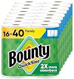 Bounty Paper Towels Quick Size, White, 16 Family Rolls = 40 Regular Rolls