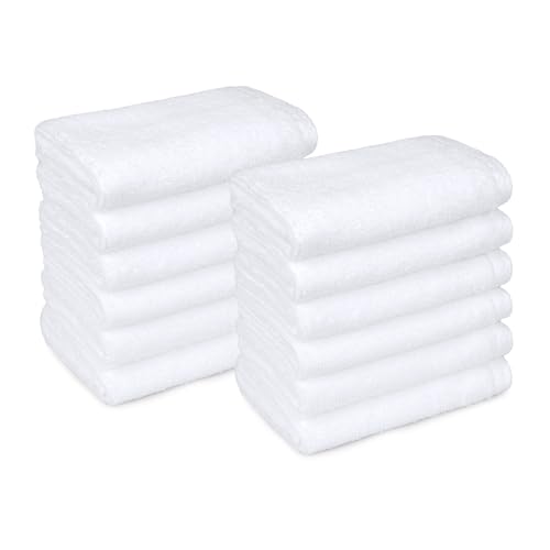 Amazon Basics Toallitas de algodón, ligeras y de secado rápido, 30,5 cm x 30,5 cm (12 in x 12 in), paquete de 12, blancas