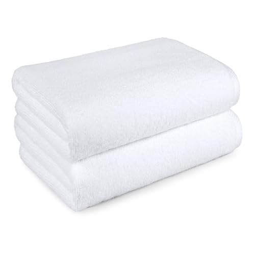 Amazon Basics Toalla de baño ligera de secado rápido grande, juego de 2, 100 % algodón, blanca, 157,5 cm x 76,2 cm (62 in x 30 in)