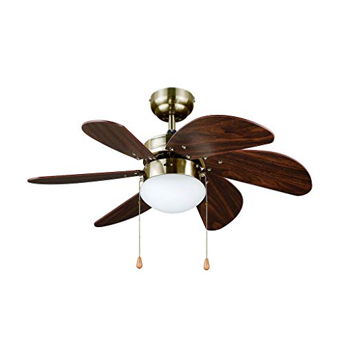 Igoto V3002 Ventilador de Techo 30 Pulgadas con Luz E27 6 Aspas Color Madera Laton Antiguo 60W 3 Velocidades Control por Cadena Uso Doméstico para Recámara Sala Oficina