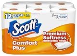 Scott ComfortPlus Toilet Paper, 12 Triple Rolls, 231 Sheets per Roll, Septic-Safe, 1-Ply Toilet Tissue