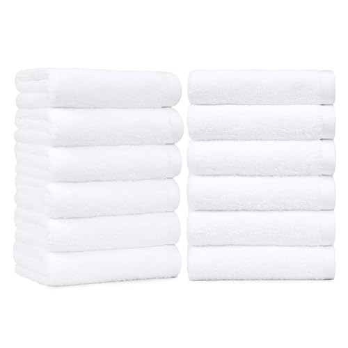 Amazon Basics Toalla de mano 100% algodón para baño, paquete de 12 toallas blancas (40 x 66 cm)