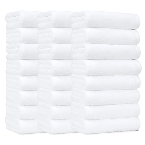 Amazon Basics Toalla de mano 100% algodón para baño, paquete de 24 toallas blancas (40 x 66 cm)