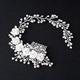 Kercisbeauty Wedding Bridal Pearl White Rose Flower Silver H