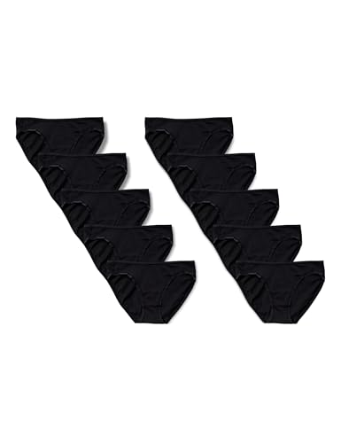 Amazon Essentials - Bikini elástico de algodón para mujer, Paquete de 10 negro, mediano