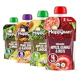 Happy Baby Organics Stage 2 Baby Food Pouches, Gluten Free, Vegan & Healthy Snack, Clearly Crafted Fruit & Veggie Puree, Fruit & Veggie Variety Pack, 4 Ounces (Pack of 16), Amazon Exclusive