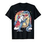 Unicorn Riding T rex Dinosaur Boys Girls Men Women Rainbow T-Shirt