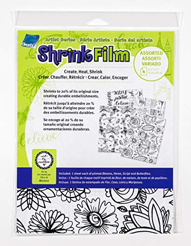 Artist Series Printed Shrink Film 8.5"X11" 4/Pkg-Bloom, Home, Script,