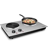 Cusimax 1800W Double Hot Plate Stainless Steel Silver Counte