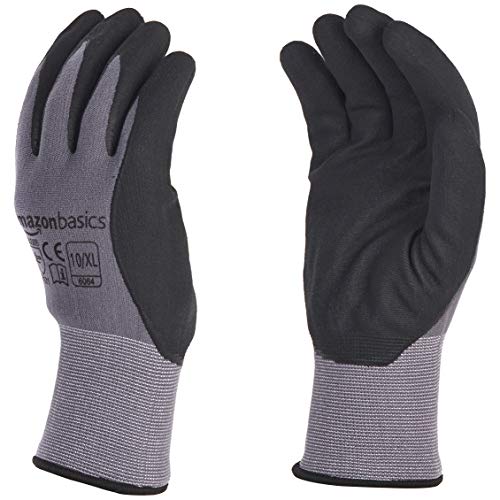 Amazon Basics Micro-Foam Nitrile Coated Safety Work Gloves, Touch Screen, Nylon Liner