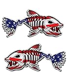Premium American Flag Bone Fish Sticker 5 Inches 2 Pcs Vinyl