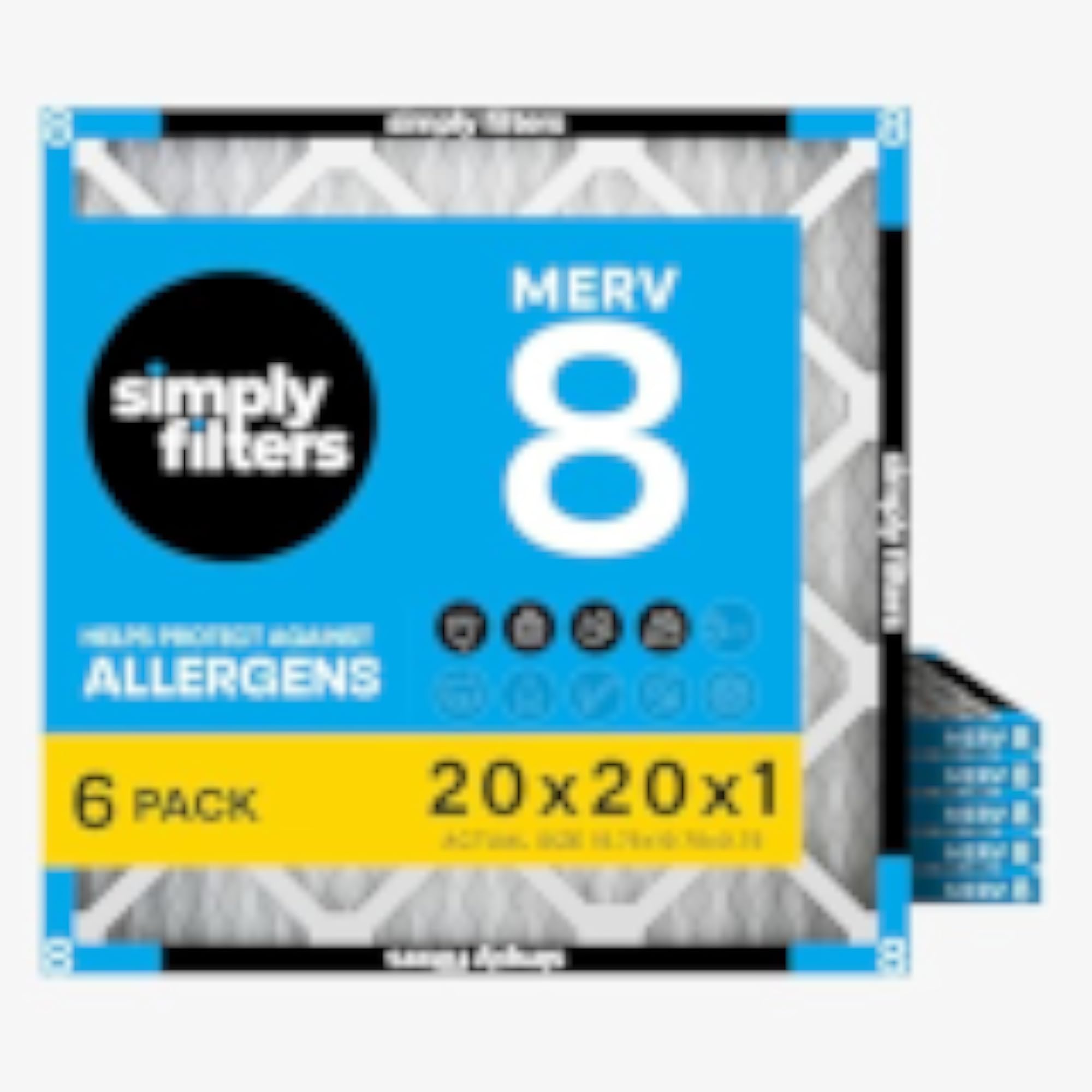 Simply 20x20x1 Air Filter MERV 8 MPR 600 6 Pack Furnace HVAC