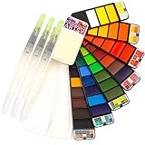 Watercolor Paint set – 42 Assorted Colors with 3 Brushes – Perfect Foldable Watercolor Field Sketch Set for Outdoor Painting –Travel Pock...