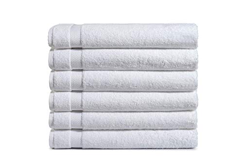 Amazon Basics - Juego de 6 toallas de baño, 137 x 69 cm, 600 GSM, 100 % algodón hilado en anillo, ligeras y de alta absorción, toallas premium para hotel, spa y baño, color blanco