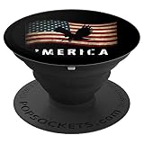 Patriotic American World BW Art Merica American Eagle Vintage Retro Distressed USA Flag PopSocket Adhesive PopGrip for Smartphone and Tablet with Smooth, Hard, Plastic Case