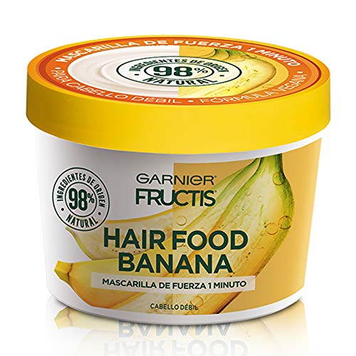 Garnier Fructis Hair Food Banana Mascarilla para Cabello Débil 350ml, Tratamiento de Fuerza y Energía, Fórmula 98% de Origen Natural, Vegana y Sin Siliconas, Cabello Fuerte en 1 Minuto