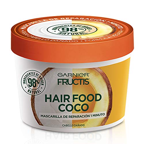 Garnier Fructis Hair Food Coco Mascarilla para Cabello Dañado 350ml, Tratamiento de Reparación Intensiva, Fórmula 98% de Origen Natural, Vegana y Sin Siliconas, Cabello Sano en 1 Minuto