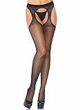Leg Avenue Womens Sheer Suspender Pantyhose Hosiery Black On