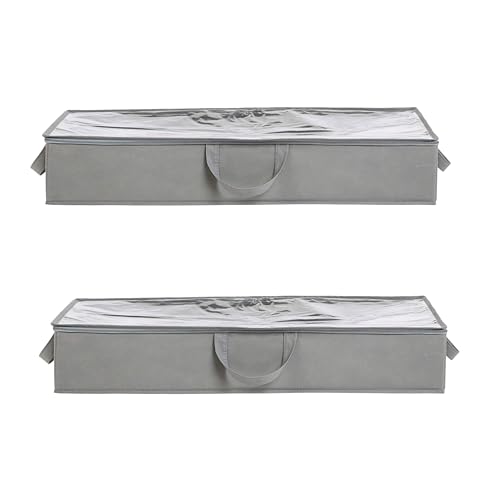 Amazon Basics - Bolsas de almacenamiento de tela para debajo de la cama con ventana y asas, paquete de 2, 30.2 x 20 x 5.7 pulgadas, color gris