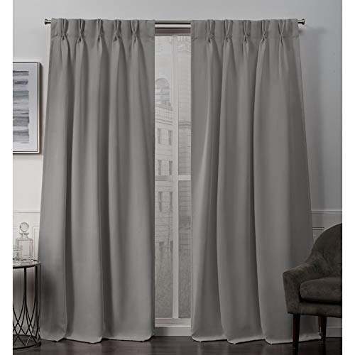Exclusivo Home Satén Tela Opaco Pinch Plisado Panel Superior Cortina par, Tradicional, Veridian Grey, 108" Length, 1, 1