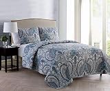 VCNY Home 3-Piece King Size Bedding Set - Quilt & 2 Shams | Cozy Bedspread Coverlet & Pillows | Soft & Lightweight | Embossed Bohemian Style | Comforter Alternative | Easy Care | Lawrence Blue