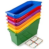 Really Good Stuff-163319 Durable Magazine, Book, Folder, File and Binder Holders – Ideal for Narrow or Vertical Storage Needs– Instantly Color Code Home Classroom –Assorted Primary Colors(Set of 6)