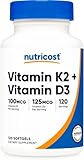 Nutricost Vitamin D3 + K2 (5000 IU D3 / 100mcg MK7), 120 Softgels – Gluten-Free & Non-GMO