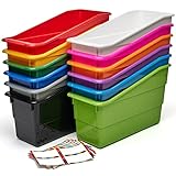 Really Good Stuff Rainbow Organizing Bins, Premium Plastic Book Holders With Name Labels, Vertical Storage & Organization for Classroom & Home, Color Code Files, Books, Binders, Supplies, 12 pk