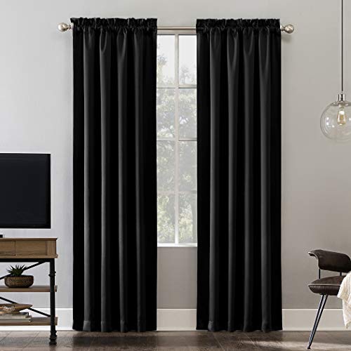 Sun Zero Panel de Cortina de Aros, con Estampado, con Aislamiento térmico, eficiente energéticamente, Negro, 52" x 63", 1