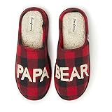 Dearfoams Mens Gifts For Dad Funny Fathers Day Papa Bear Slipper, Buffalo Plaid, 13-14 US