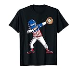 Dabbing Baseball Player 4th of July USA American Flag Boys T-Shirt