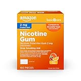 Amazon Basic Care Coated Nicotine Polacrilex Gum, 2 mg, Fruit Flavor, Stop Smoking Aid, Reduces Cravings, Smoking Cessation, 160 Count