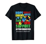 Hope Faith Love Ribbon Autism Awareness T Shirt Women Kids