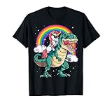 Unicorn Riding T rex Dinosaur Boys Girls Men Women Rainbow T-Shirt Small