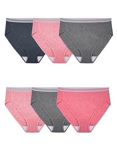 Fruit of The Loom Size Women's Plus Heather Assorted Cotton Hi-Cut Panties, 6 Pa