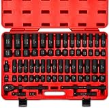 NEIKO 02448A 1/2" Drive Master Impact Socket Set, 65 Piece, Standard SAE (3/8"-1-1/4") & Metric (10-24 mm) Sizes, Deep & Shallow Kit, Includes Adapters & Ratchet Handle