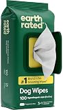 Earth Rated Pet Wipes for Dogs and Cats, Hypoallergenic, 3-in-1 Cleaning, Deodorizing and Hydrating, for Grooming Paws, Body and Butt, Unscented, 100 Count