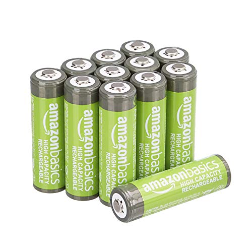 Amazon Basics Lot de 12 piles rechargeables AA NiMH haute capacité, 2400 mAh, 1,