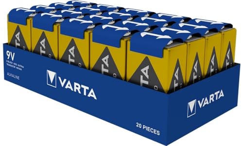 VARTA Pilas de Bloque 9V, paquete de 20, Power on Demand, Alcalinas, paquete de 