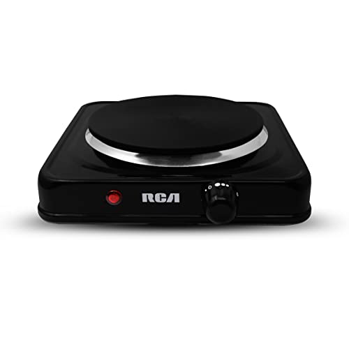 RCA Parrilla Eléctrica RC1000N, Disco Plano en Color Negro, Control de Temperatura Ajustable, Distribución Uniforme del Calor, Superficie Antiadherente, Luz Indicadora, Portátil y Compacta.