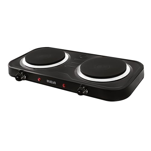 RCA Parrilla Eléctrica RC2000N con Dos Quemadores de 1000W, Acero Inoxidable, Portátil, Alta Resistencia, Calor Uniforme, 5 Niveles de Calor, Antiderrapante y Funcional para Cocina Compacta.