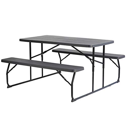 Gray Outdoor Foldable Woodgrain Portable Picnic Table Set, 5 Feet Long