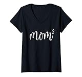 Womens Mom2 Mom Squared Mother of Two Twins Mama Gifts Mothers Day V-Neck T-Shirt