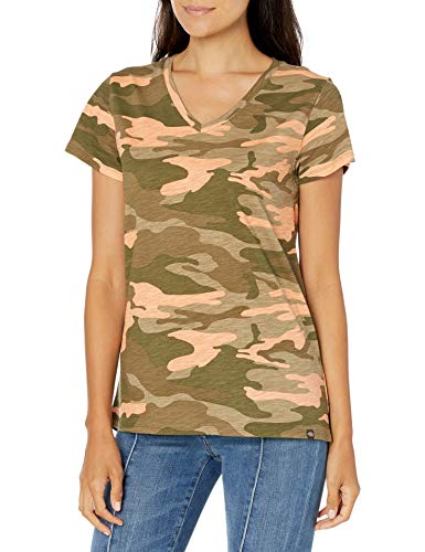 Dickies Women's Plus Size Short Sleeve V-Neck T-Shirt, Peach Camo, 1PS
