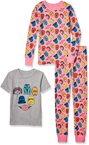 Amazon Essentials - Disney | Marvel Frozen | Conjunto de pijama de algodón ajustado para niñas(anteriormente Spotted Zebra), rosa/gris, garabatos de Star Wars, S